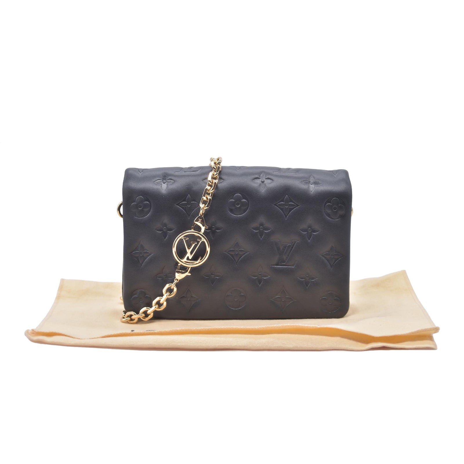 $3150 RFID Louis Vuitton Lambskin Embossed Monogram Pochette Coussin Black 10020669