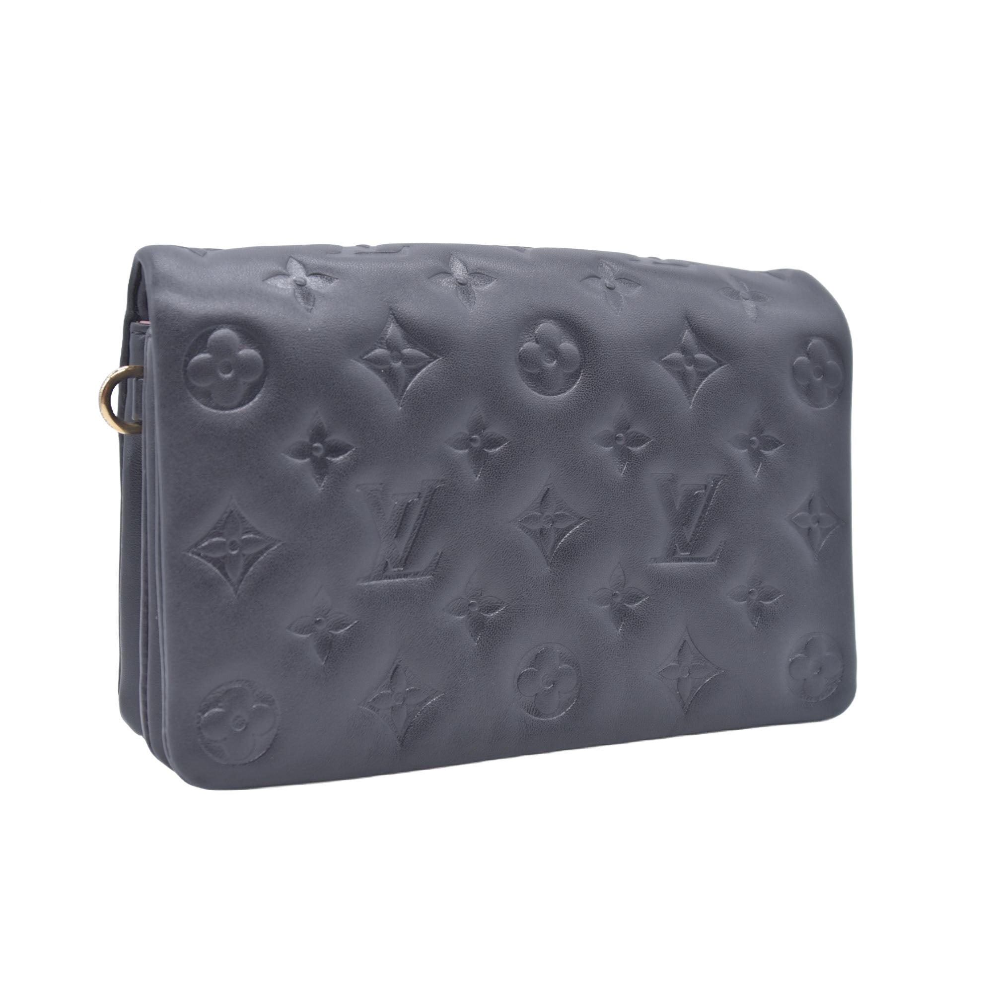 $3150 RFID Louis Vuitton Lambskin Embossed Monogram Pochette Coussin Black 10020669