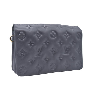 $3150 RFID Louis Vuitton Lambskin Embossed Monogram Pochette Coussin Black 10020669