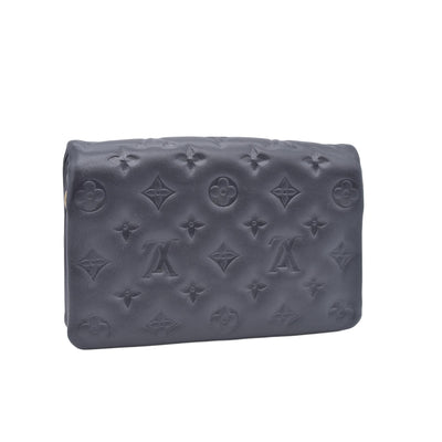 $3150 RFID Louis Vuitton Lambskin Embossed Monogram Pochette Coussin Black 10020669