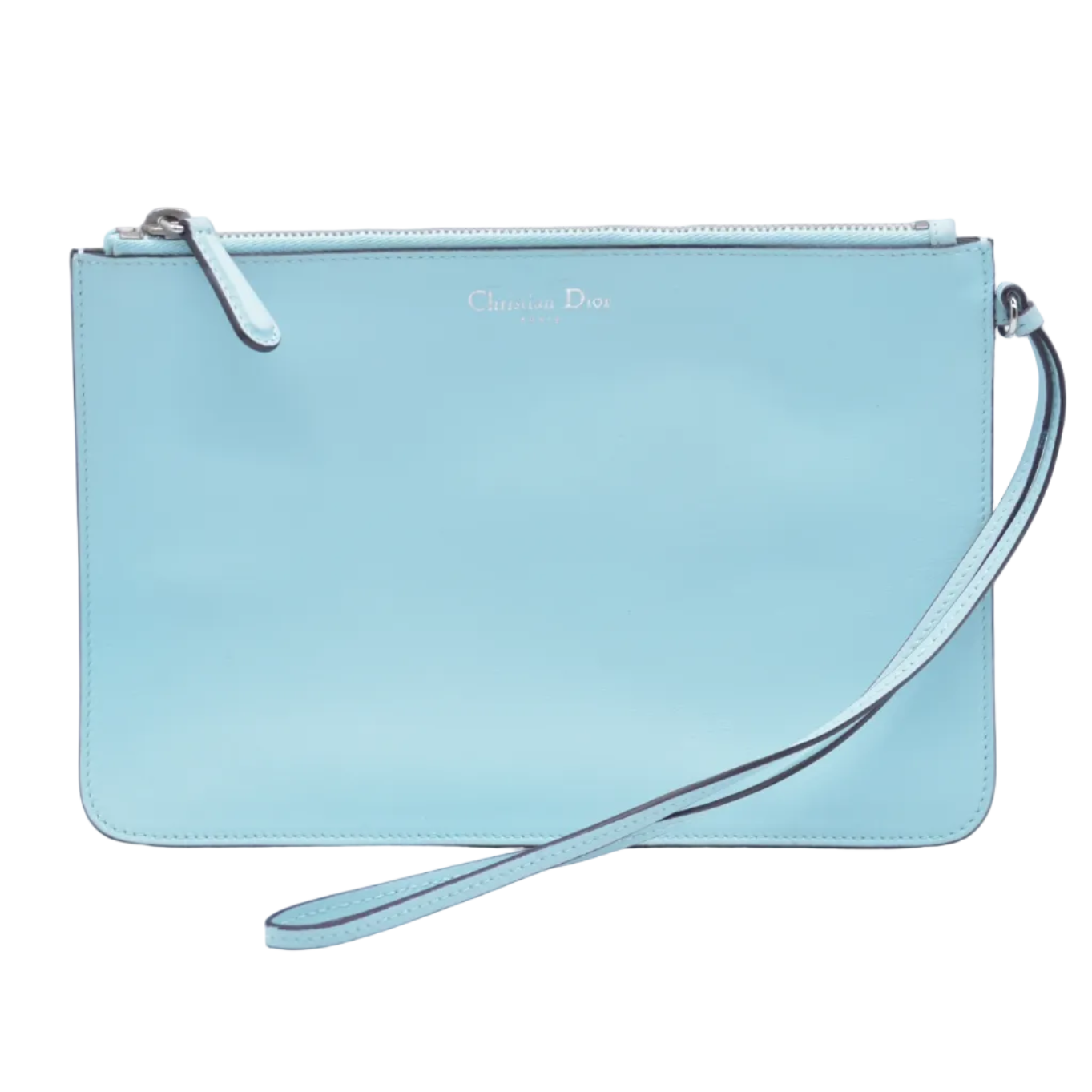 $1000 CHRISTIAN DIOR Sky Blue Leather Flat Pouch Wristlet CONSIGNMENT 10021433