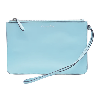 $1000 CHRISTIAN DIOR Sky Blue Leather Flat Pouch Wristlet CONSIGNMENT 10021433