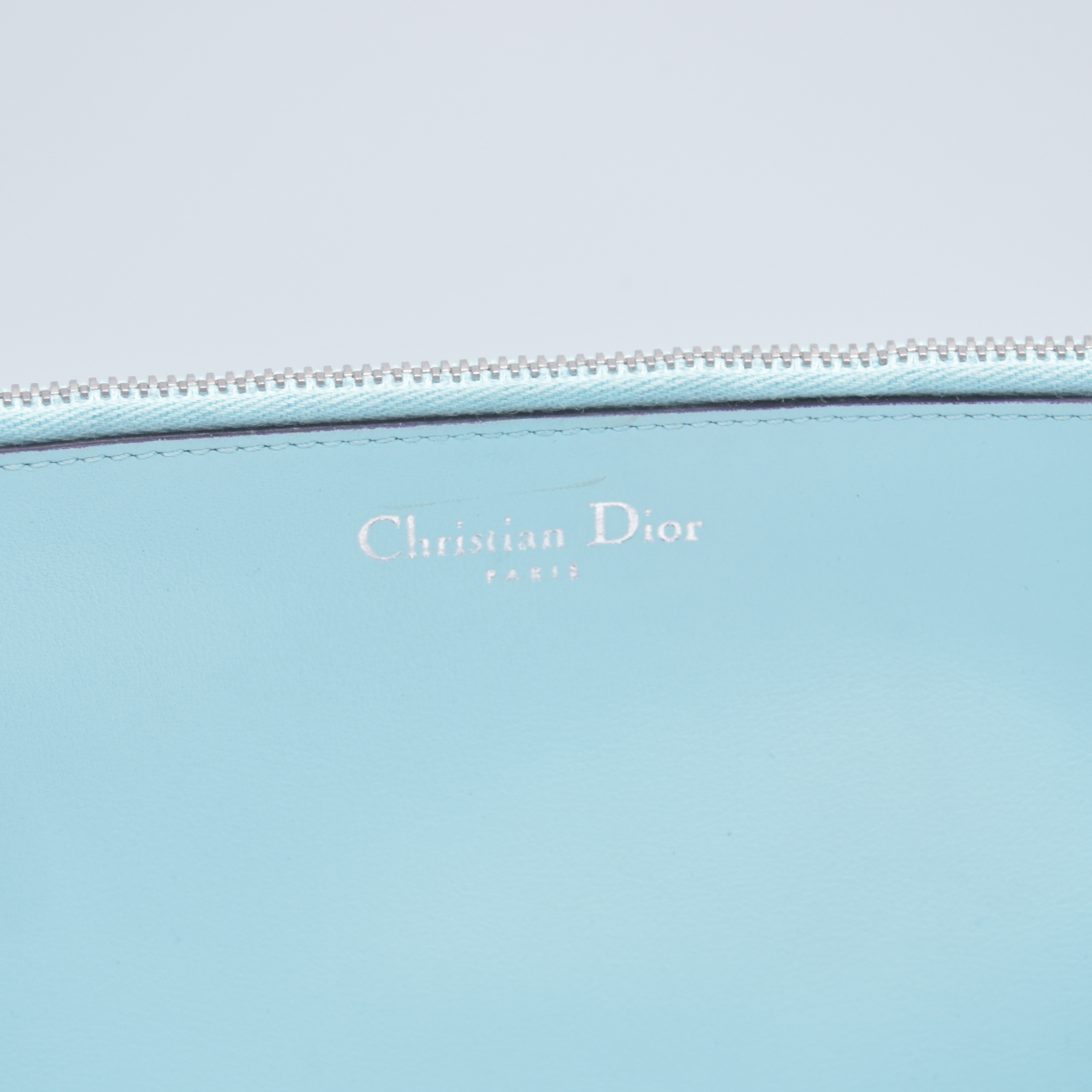 $1000 CHRISTIAN DIOR Sky Blue Leather Flat Pouch Wristlet CONSIGNMENT 10021433