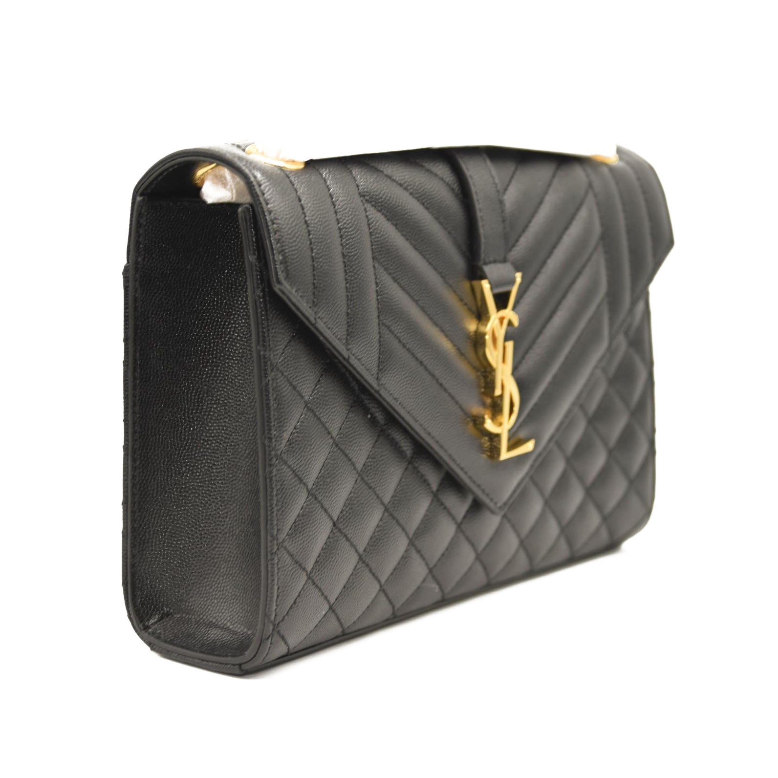 SAINT LAURENT Grain De Poudre Textured Mixed Matelasse Triquilt Medium Monogram Satchel Black