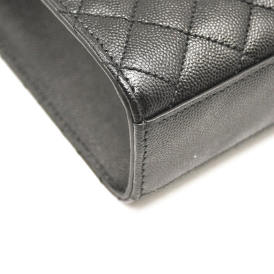 SAINT LAURENT Grain De Poudre Textured Mixed Matelasse Triquilt Medium Monogram Satchel Black