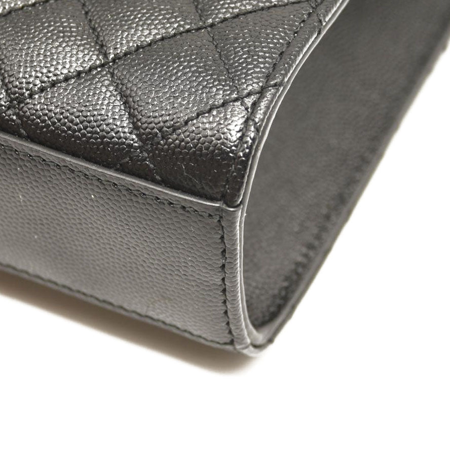 SAINT LAURENT Grain De Poudre Textured Mixed Matelasse Triquilt Medium Monogram Satchel Black