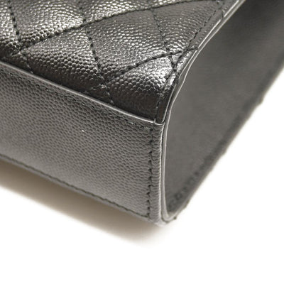 SAINT LAURENT Grain De Poudre Textured Mixed Matelasse Triquilt Medium Monogram Satchel Black