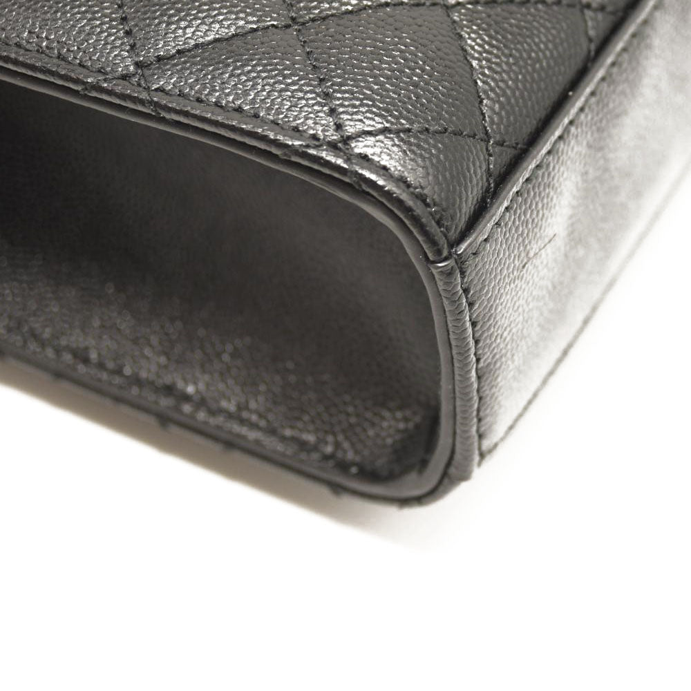 SAINT LAURENT Grain De Poudre Textured Mixed Matelasse Triquilt Medium Monogram Satchel Black