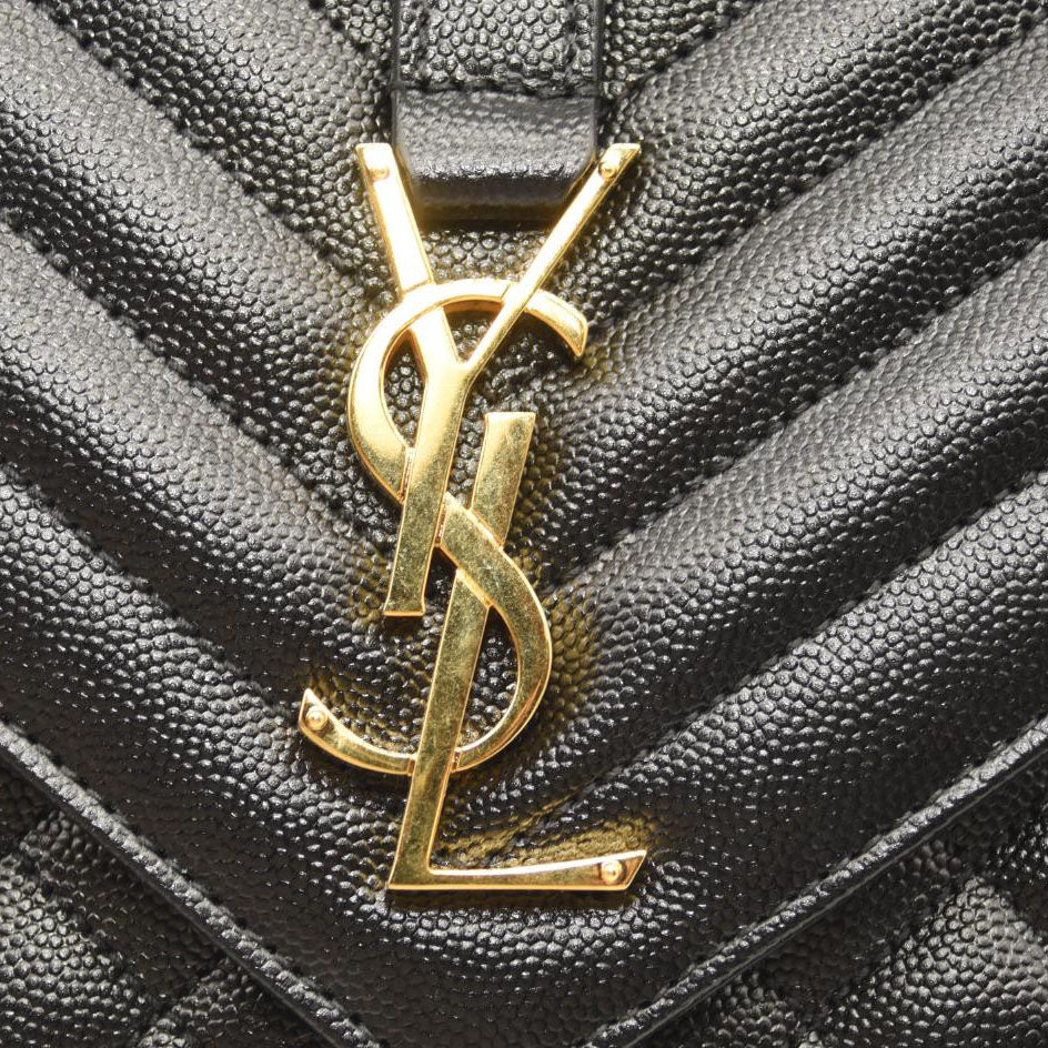 SAINT LAURENT Grain De Poudre Textured Mixed Matelasse Triquilt Medium Monogram Satchel Black