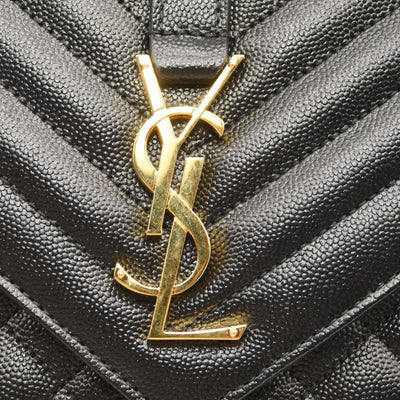 SAINT LAURENT Grain De Poudre Textured Mixed Matelasse Triquilt Medium Monogram Satchel Black
