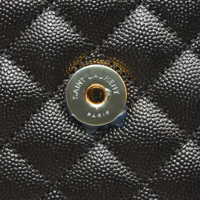 SAINT LAURENT Grain De Poudre Textured Mixed Matelasse Triquilt Medium Monogram Satchel Black