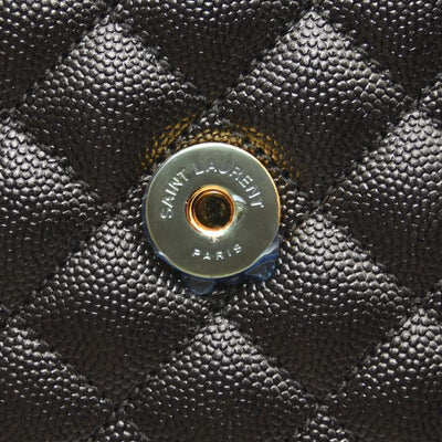 SAINT LAURENT Grain De Poudre Textured Mixed Matelasse Triquilt Medium Monogram Satchel Black