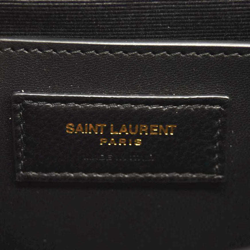SAINT LAURENT Grain De Poudre Textured Mixed Matelasse Triquilt Medium Monogram Satchel Black