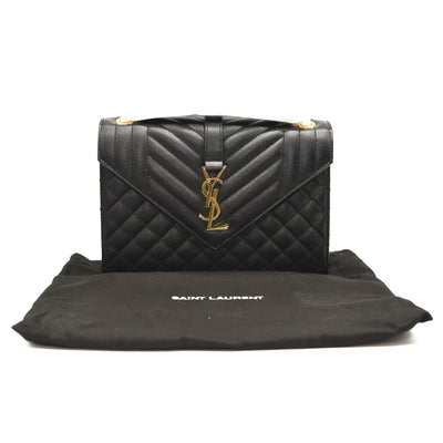 SAINT LAURENT Grain De Poudre Textured Mixed Matelasse Triquilt Medium Monogram Satchel Black