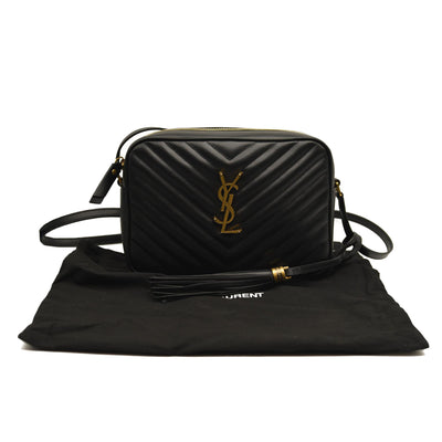 SAINT LAURENT Calfskin Matelasse Monogram Lou Camera Bag Black