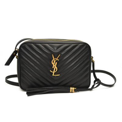 SAINT LAURENT Calfskin Matelasse Monogram Lou Camera Bag Black