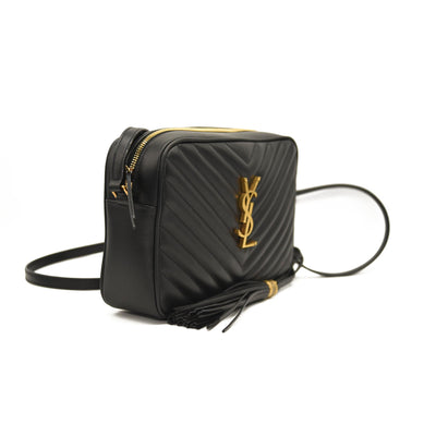SAINT LAURENT Calfskin Matelasse Monogram Lou Camera Bag Black