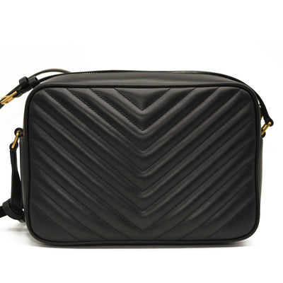 SAINT LAURENT Calfskin Matelasse Monogram Lou Camera Bag Black