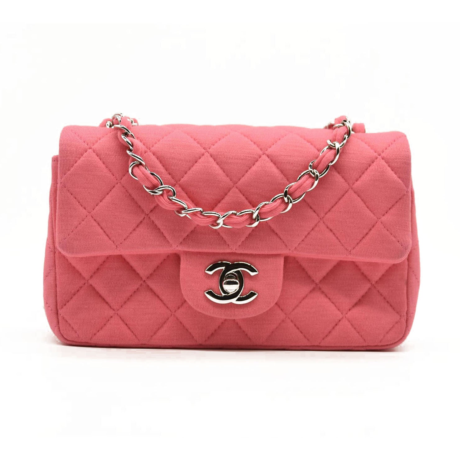 Chanel Jersey Quilted Mini Rectangular Flap Pink 19*