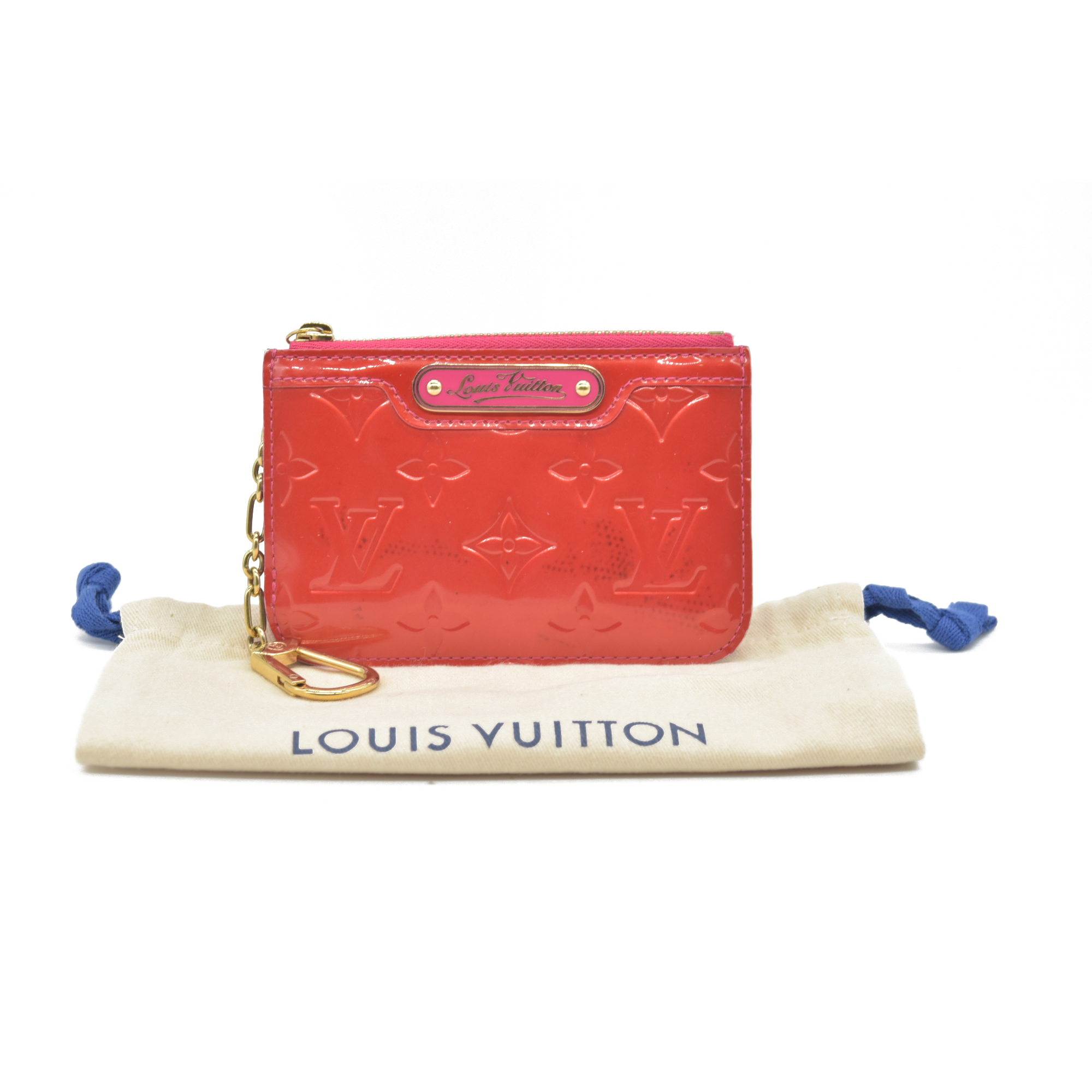 $390 2009 Louis Vuitton Monogram Vernis Key Pouch Pink CA1049
