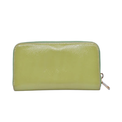 $650 PRADA Lime Green Patent Leather Triangle Logo Zip Wallet CONSIGNMENT 10021459