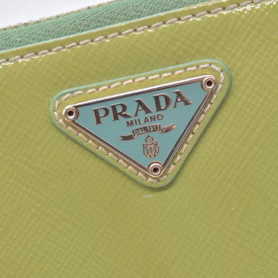 $650 PRADA Lime Green Patent Leather Triangle Logo Zip Wallet CONSIGNMENT 10021459