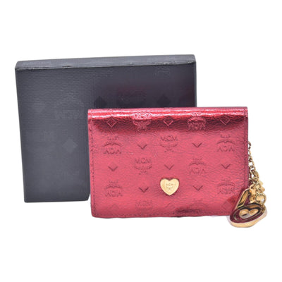 $430 MCM Metallic Red Leather Card Holder Wallet CONSIGNMENT 10021464