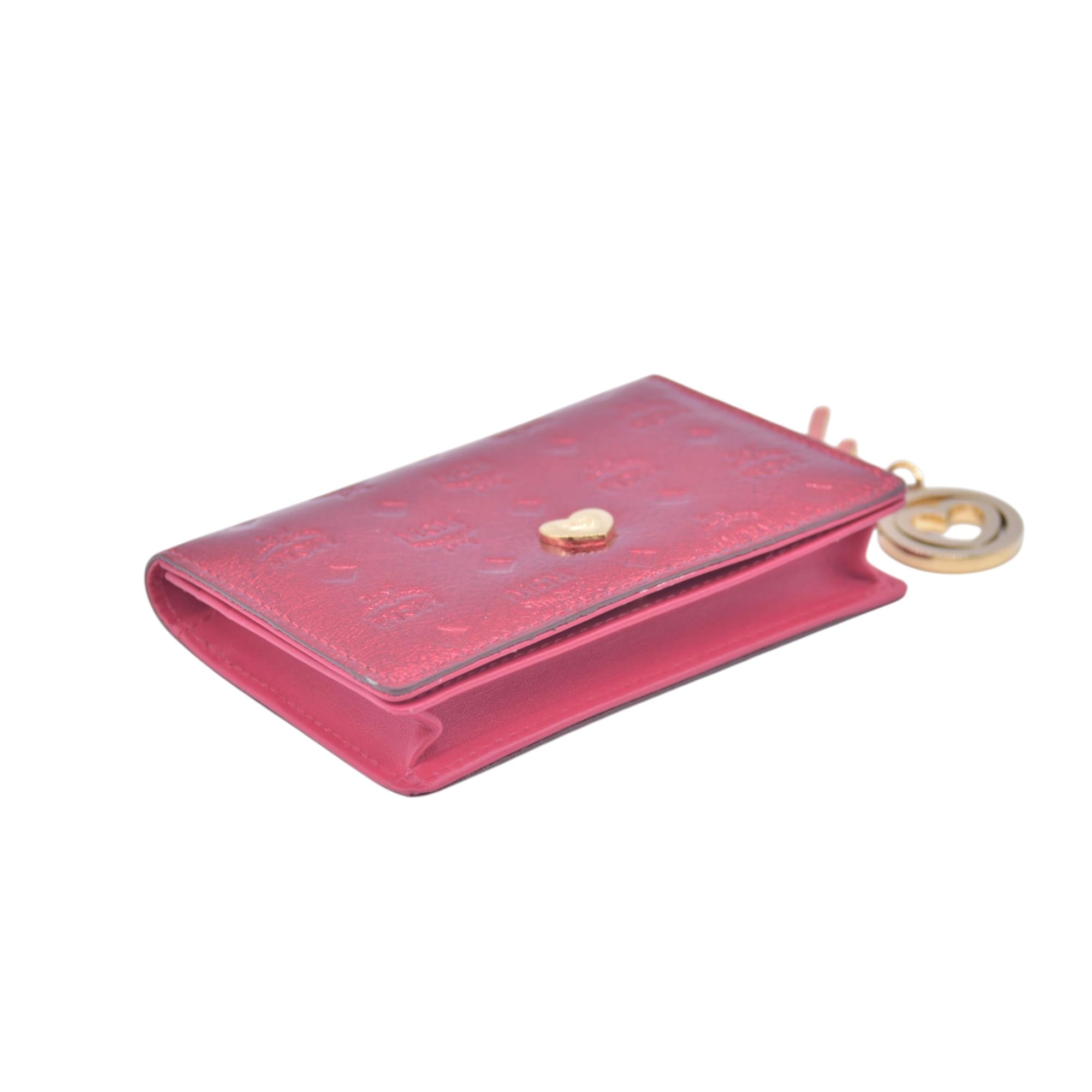 $430 MCM Metallic Red Leather Card Holder Wallet CONSIGNMENT 10021464