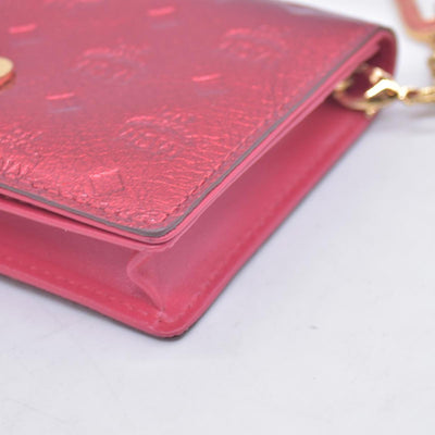 $430 MCM Metallic Red Leather Card Holder Wallet CONSIGNMENT 10021464
