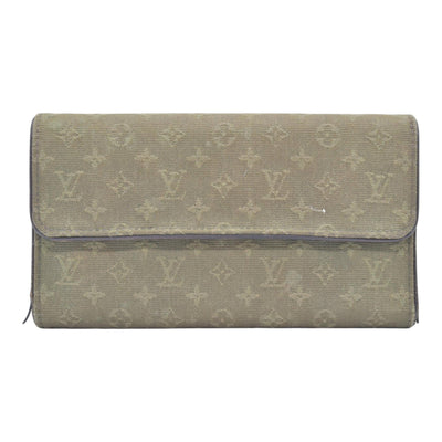 $480 LOUIS VUITTON Olive Green Monogram Mini Lin Flap Wallet CONSIGNMENT 10021460