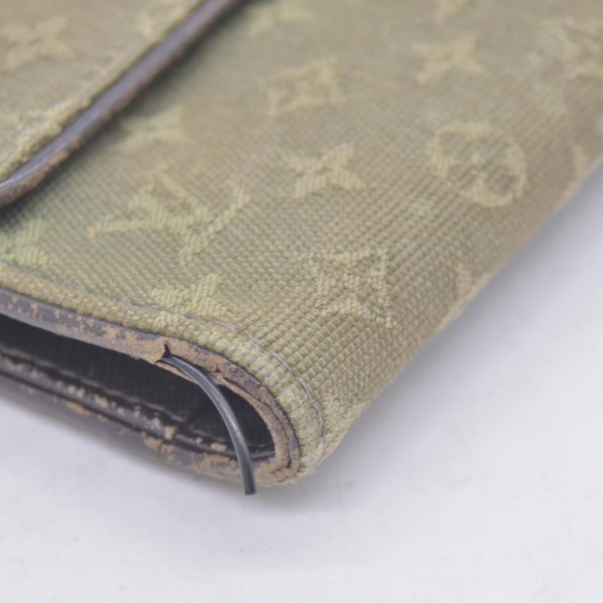 $480 LOUIS VUITTON Olive Green Monogram Mini Lin Flap Wallet CONSIGNMENT 10021460
