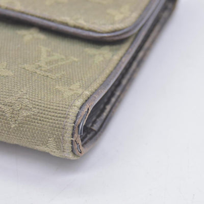 $480 LOUIS VUITTON Olive Green Monogram Mini Lin Flap Wallet CONSIGNMENT 10021460