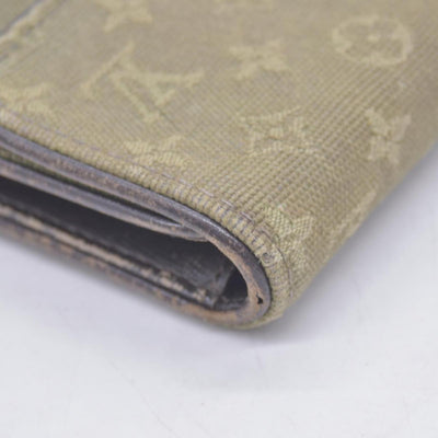 $480 LOUIS VUITTON Olive Green Monogram Mini Lin Flap Wallet CONSIGNMENT 10021460