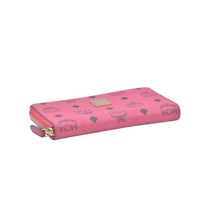 $430 MCM Coral Pink Monogram Logo Zip Around Long Wallet CONSIGNMENT 10021461