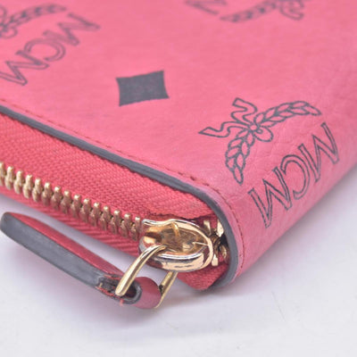 $430 MCM Coral Pink Monogram Logo Zip Around Long Wallet CONSIGNMENT 10021461