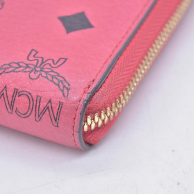 $430 MCM Coral Pink Monogram Logo Zip Around Long Wallet CONSIGNMENT 10021461