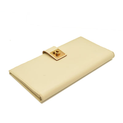 Salvatore Ferragamo Gancini Clip Leather Long Bifold Wallet Ivory CONSIGNMENT 10020992