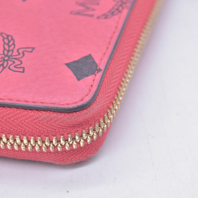 $430 MCM Coral Pink Monogram Logo Zip Around Long Wallet CONSIGNMENT 10021461