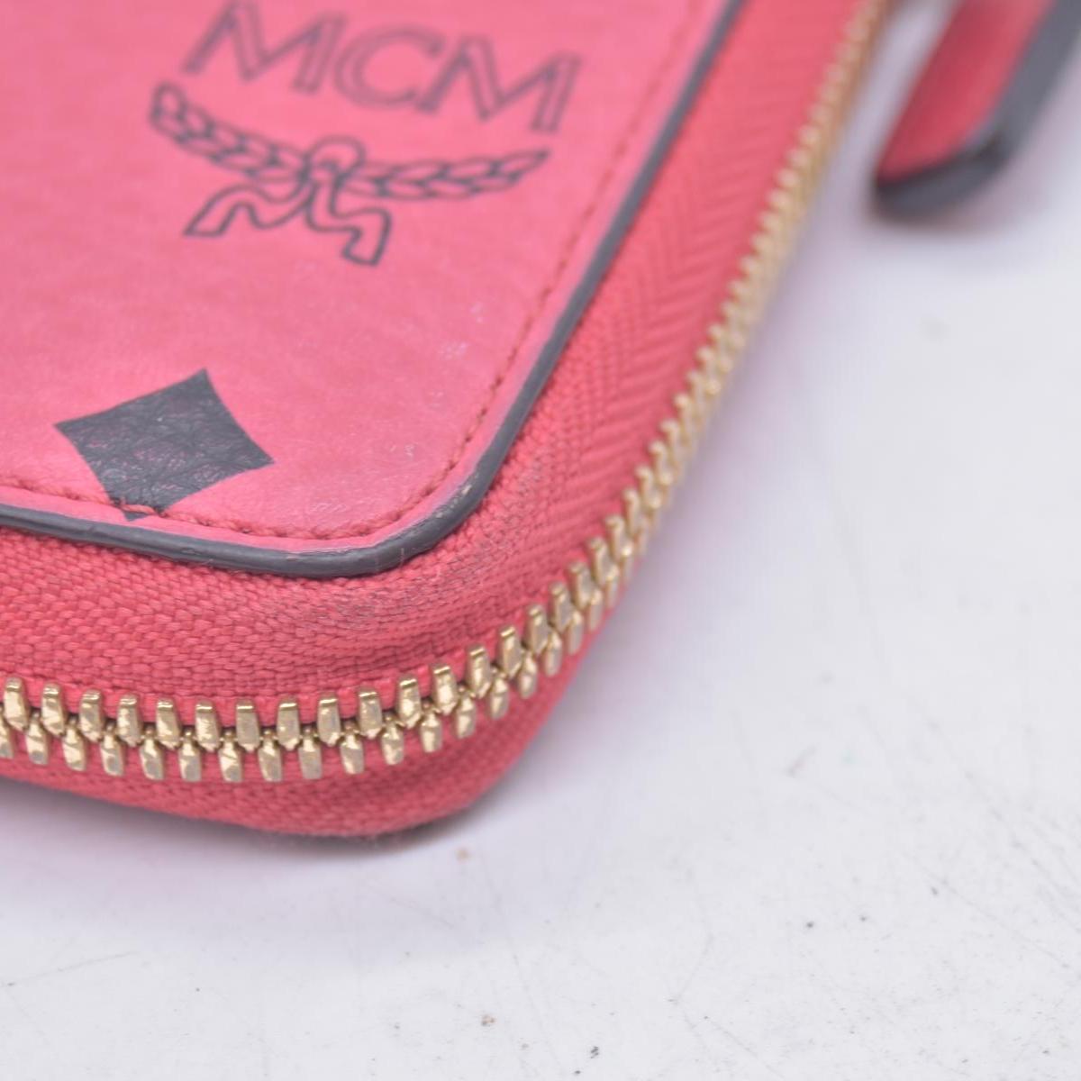 $430 MCM Coral Pink Monogram Logo Zip Around Long Wallet CONSIGNMENT 10021461