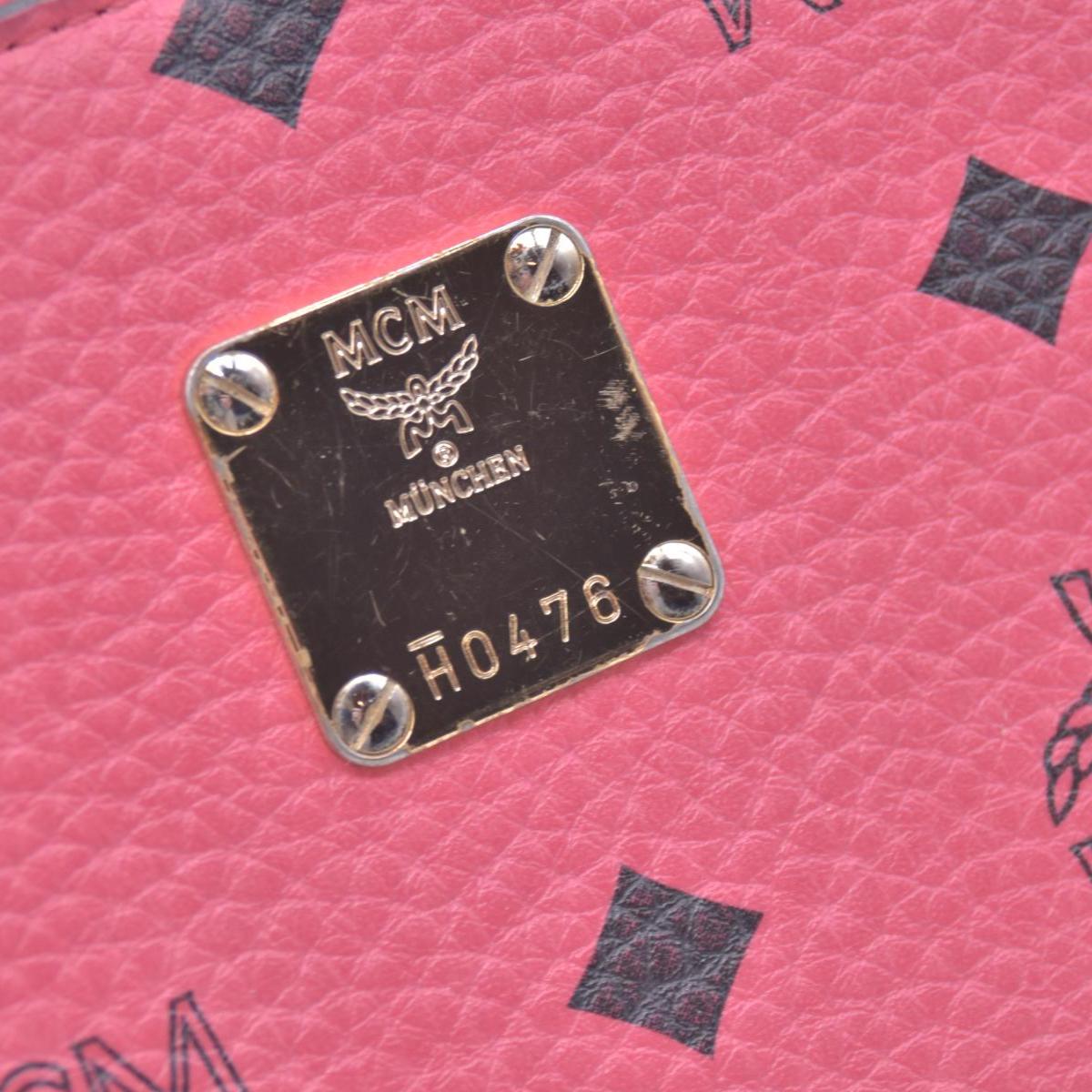 $430 MCM Coral Pink Monogram Logo Zip Around Long Wallet CONSIGNMENT 10021461