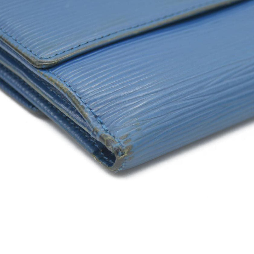 Louis Vuitton Epi Porte Feuille Elise Credit Leather Trifold Wallet Blue SP0938