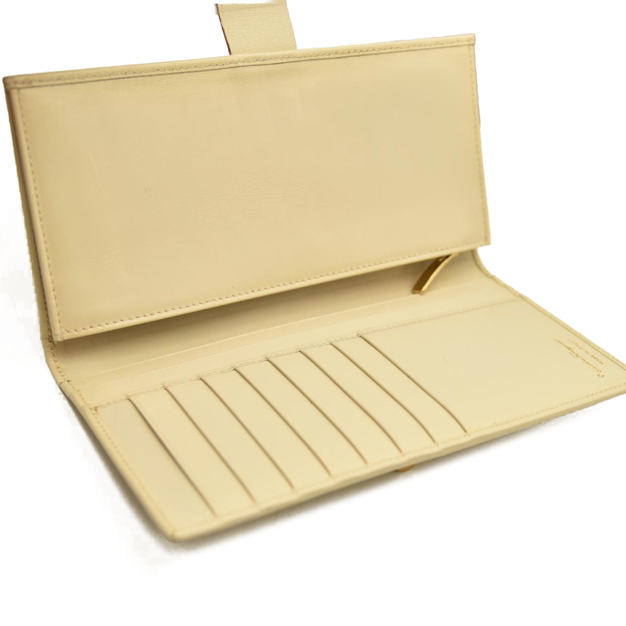 Salvatore Ferragamo Gancini Clip Leather Long Bifold Wallet Ivory CONSIGNMENT 10020992