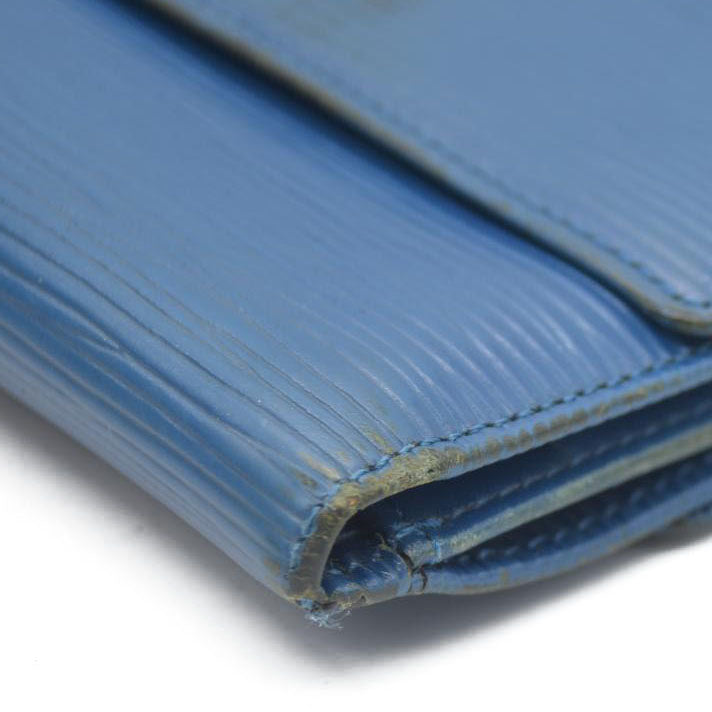 Louis Vuitton Epi Porte Feuille Elise Credit Leather Trifold Wallet Blue SP0938