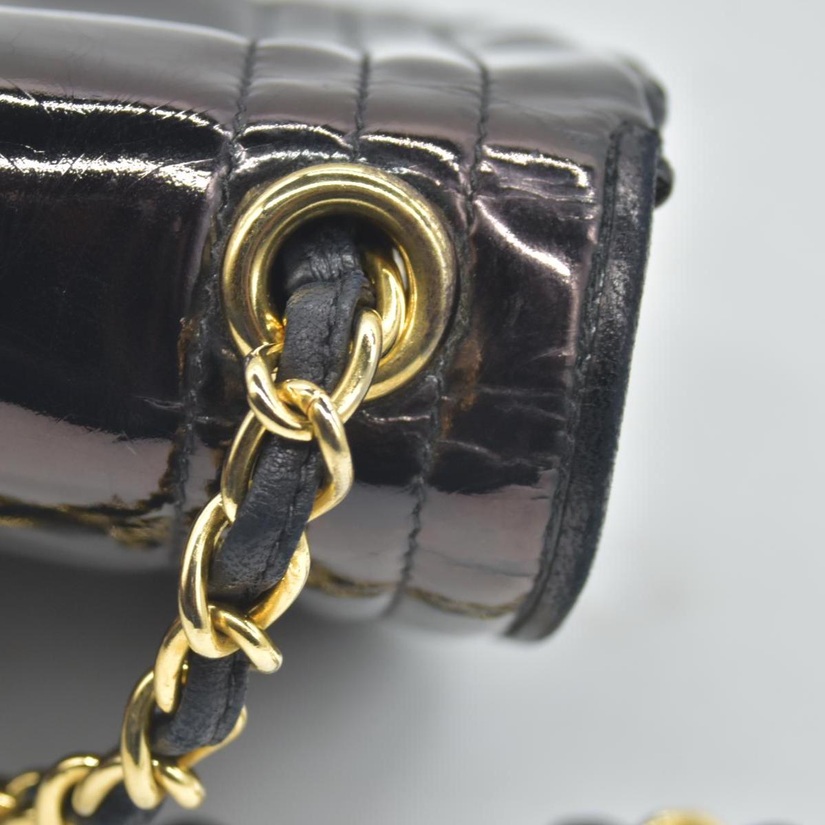$3500 Chanel Patent Mini Flap Brown Chain Shoulder Bag