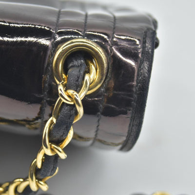 $3500 Chanel Patent Mini Flap Brown Chain Shoulder Bag
