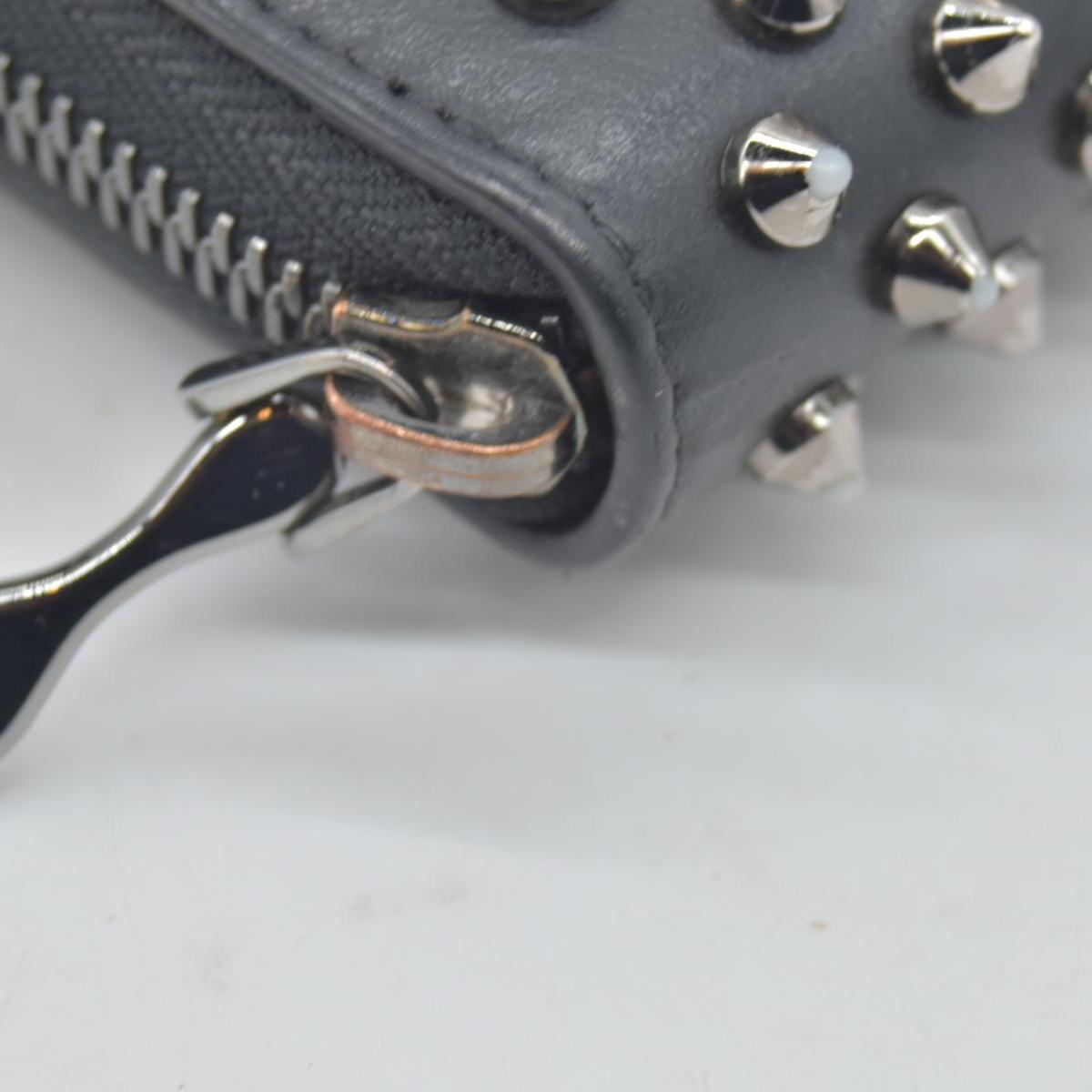 $950 Christian Louboutin Calfskin Panettone Spiked Zip Around Wallet Black