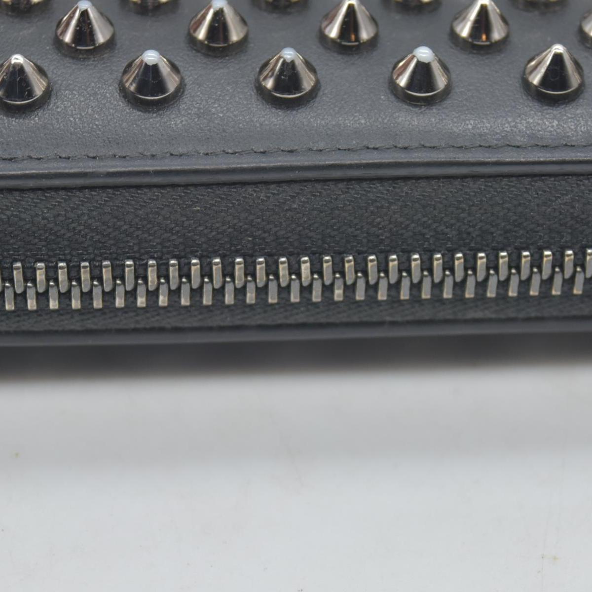 $950 Christian Louboutin Calfskin Panettone Spiked Zip Around Wallet Black