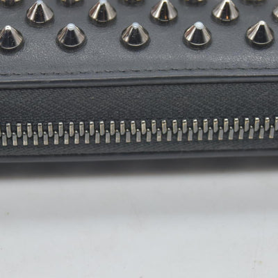 $950 Christian Louboutin Calfskin Panettone Spiked Zip Around Wallet Black