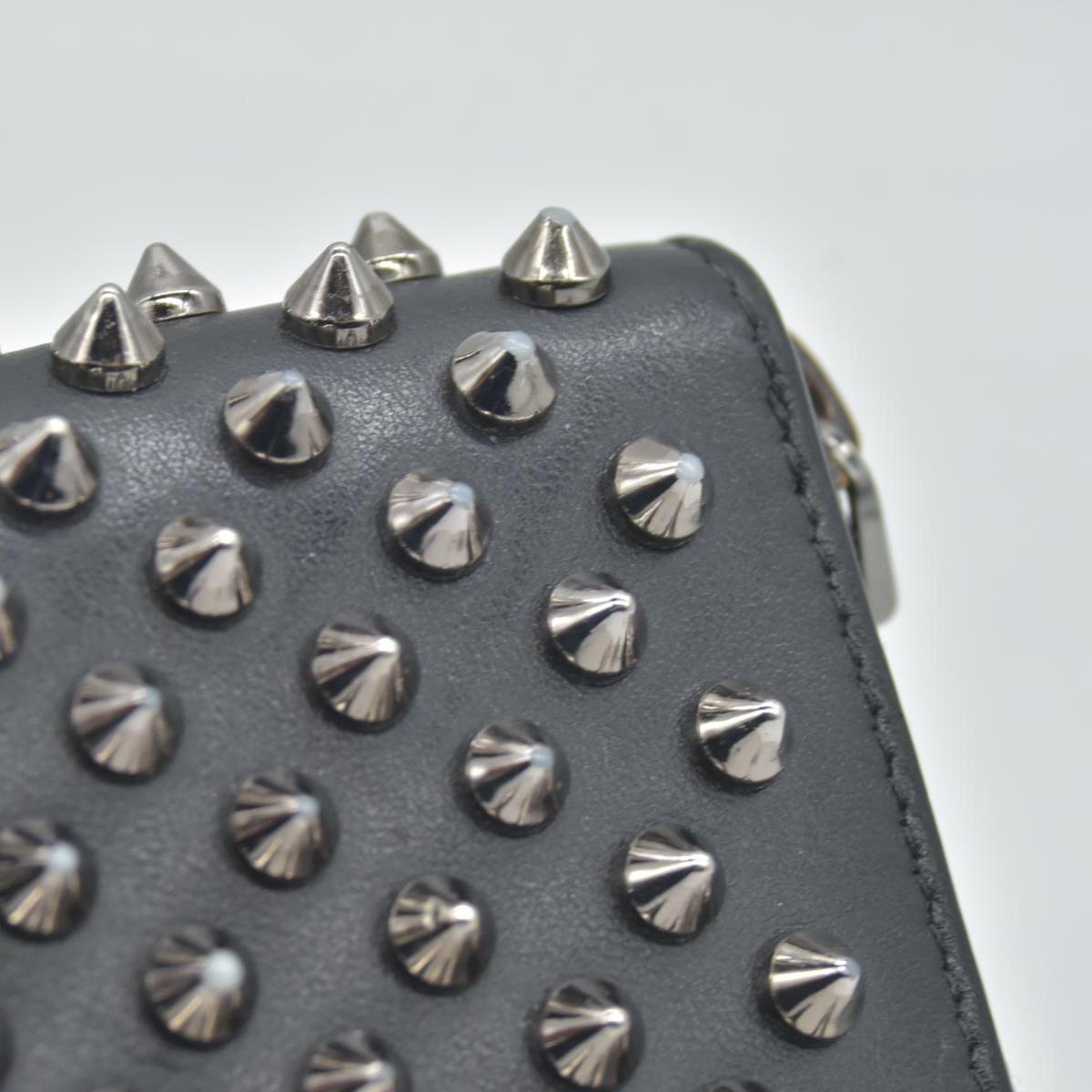 $950 Christian Louboutin Calfskin Panettone Spiked Zip Around Wallet Black