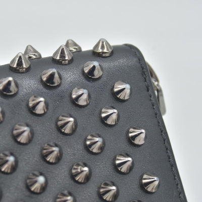$950 Christian Louboutin Calfskin Panettone Spiked Zip Around Wallet Black